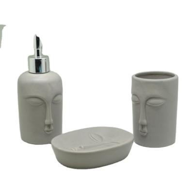 China Wholesale Popular Full Bath Stocked 3 Piece Ceramic Bathroom Soap Set Ceramic Bath Full Set for sale