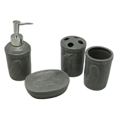 China Matte Hotel Home Bathroom Accessories Nordic Bulk Stocked Set Cheap Ceramic Bathroom Set for sale