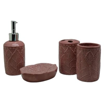 China Luxury Ceramic Set Stocked 4 Piece Bathroom Set Ceramic Bathroom Decor Accessories Set for sale