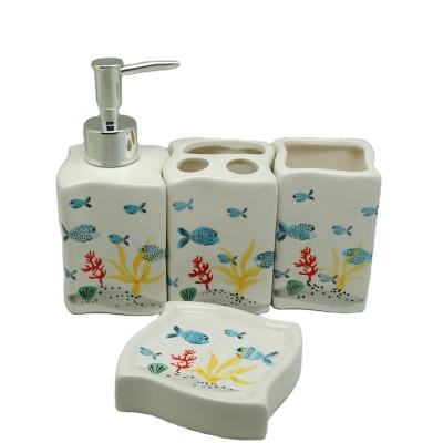 China Hot Sales Ceramic Bathroom Accessories Set Household Stocked Designed 4pcs Bathroom Ware Bath Set for sale