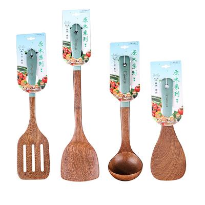 China Hot Sale Stocked Amazon Kitchenware Custom Acacia Wood Utensils Set Cooking Tools Spoon Spatula Teak Wood Utensils Set for sale