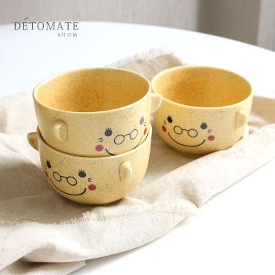 China Creative ceramic bowl stocked with handles lovely ceramic bowl cute children roll soup bowl rice bowl for sale