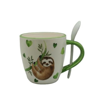 China Viable Customized Hand Painted Flowers and Lemon Design Custom Dolomite Coffee Mug Ceramic Drinkware Tea Mug for sale