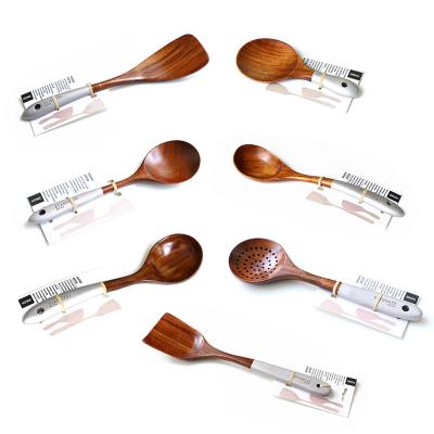 China Hot Stocked Selling Teak Paint Creative Cooking Spoon and Colorful Wooden Spoon Spatula Soup Kitchen Dish Shovel for sale