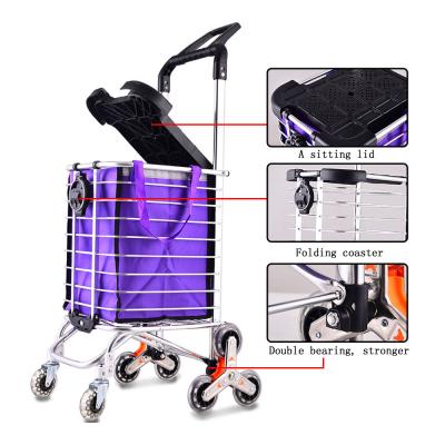 China Small Foldable Grocery Serving Trolley Small Foldable Grocery Cart Laundry Cart Climb Stair Climbing With Cover for sale