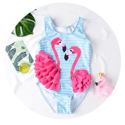 China Beautiful 3D flamigo stripe fitness kids swimwear girls good quality comfortable one piece swimwear QUICK DRY for sale