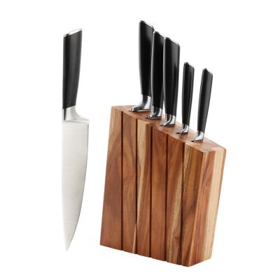 China Disposable 6 Piece Stainless Steel Kitchen Knife Quality Acacia Wood Set Block for sale