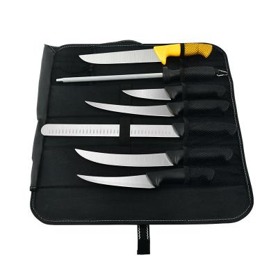 China 8PCS Cimeter Chest Stabber Butcher Boning Knife Sharpener Disposable Professional Cutting Knife Set With Handle And Knife PP Bag for sale