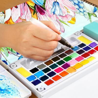 China Manufacturer 18/24/36 Wholesale Solid Colors Water Soluble Water Soluble Watercolor Dye With 2pcs Water Brush Pen for sale