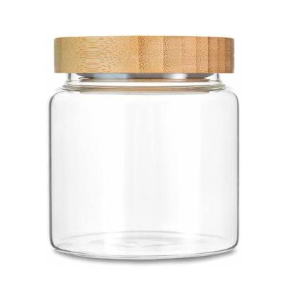 China Cute Clear 480ML/16Oz Microwavable Storage Canister Holder Glass Jar With Airtight Bamboo Lid for sale