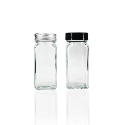 China Steamable 4OZ 120ml Square Shape Empty Glass Spice Apothecary Jar With Seasoning Lids for sale