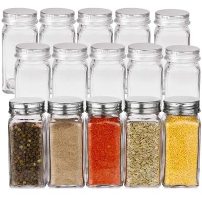 China Steamable 4OZ Square Kitchen Seasoning Condiment Glass Bottle For Salt And Pepper Powder for sale