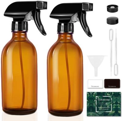 China Wholesale Cosmetic 8 Ounce 12 Ounce 16 Ounce Amber Refillable Glass Boston Spray Bottles With Black Spray Nozzle for sale