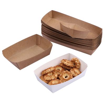 China 230g Disposable Snacks Boat Box Paper Packaging White Card Coated Chicken Coated Tray for sale