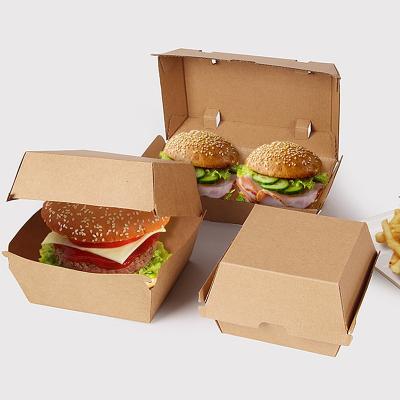 China Disposable Kraft Hamburger Packing Box Corrugated Clasp Big Mac Beef Burger Box Paper Embedded Oil Film for sale