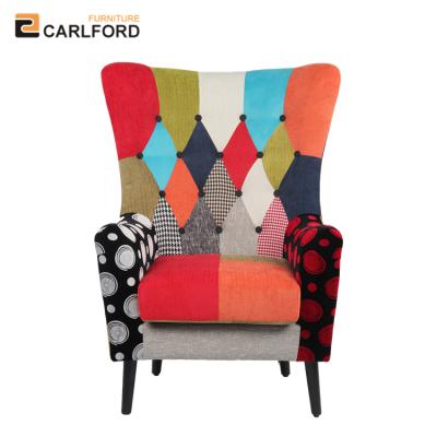 China European Leisure Chair Carlford Style Patchwork Fabric Accent Chair With Rubber Wood Legs For Living Room for sale