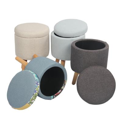 China High Quality Upholstered Round Design Ottoman, Storage Wooden Leg Kids Lounge Stool For Restaurant, Hotel for sale