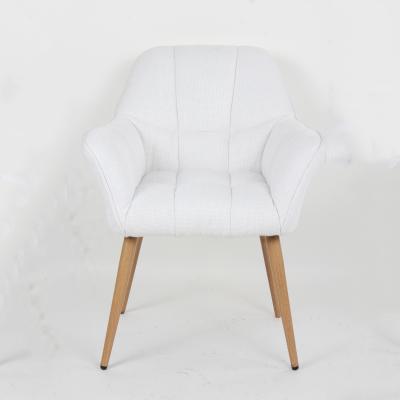 China Dining Chair White PU Dining Chair, Lounge Armchair With Wooden Leg For Cafe, Restaurant, Dining Room for sale