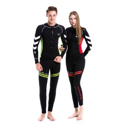 China 3Mm Antibacterial Two Piece Mens And Womens Split Lime Diving Swimsuit 2 Pcs Front Zip Neoprene Surfing Suit for sale