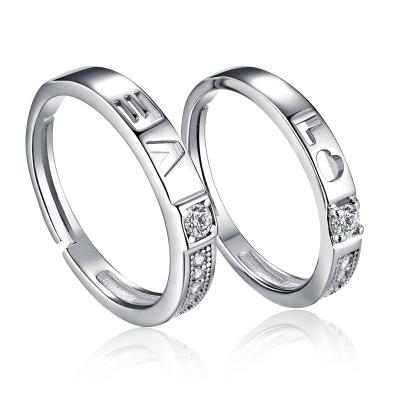 China CLASSIC Promise 925 Sterling Silver White Gold Plated Lover Rings Couple Wedding Ring Set for sale