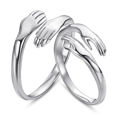 China CLASSIC Simple Designs Bulk 925 Sterling Silver Jewelry Adjustable Couple Hug Rings For Lover for sale