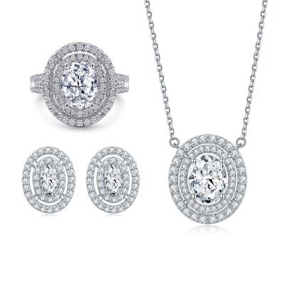 China High Quality Jewelry Set Luxury 925 Sterling Silver White Gold Plated Zircon Round Bridal Jewelry Set for sale