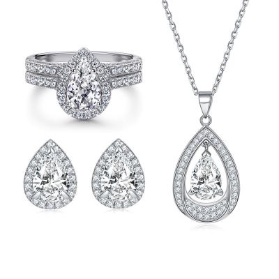 China High Quality 925 Sterling Silver Jewelry Zircon Pear Jewelry Set Fine Cut Wedding Ring Jewelry Set For Women for sale