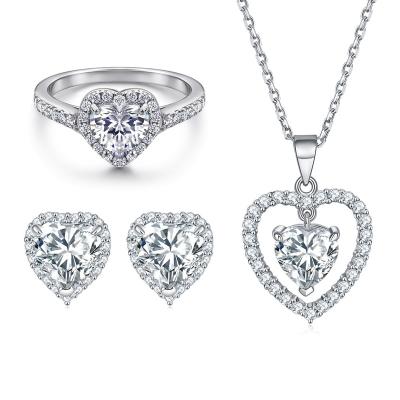 China High Quality Custom 925 Silver Wedding Jewelry Set Jewelry Set White Gold Plated Zircon Heart Jewelry Set For Women for sale