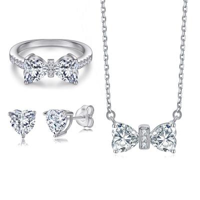 China Wholesale 925 Sterling Silver Jewelry Zircon Bow Heart Link High Quality Jewelry Set Bridal Jewelry Set Luxury for sale