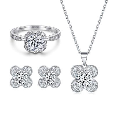 China High Quality Jewelry Set 925 Sterling Silver Women CZ Flower Wedding Clover Jewelry Set High Quality for sale