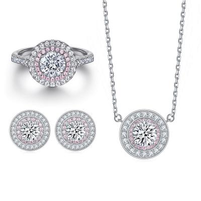 China Tasty Luxury Round Jewelry Set High Quality 925 Sterling Silver Jewelry Pink Zircon Jewelry Set For Women for sale