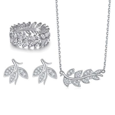 China High Quality Jewelry Set Delicacy 925 Silver Jewelry Gift White Gold Zircon Leaf Branch Plated Jewelry Sets For Women for sale