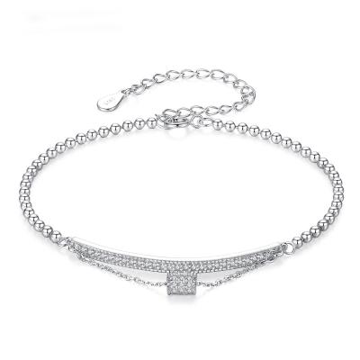 China CLASSIC Fashion 925 Silver Jewelry White Gold Plated Zircon Charm Beaded Bracelets For Women for sale