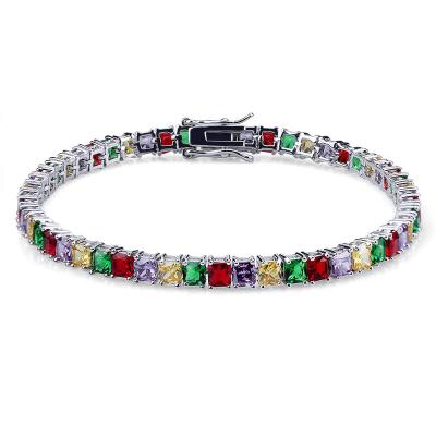 China Hiphop Individuality Iced Out Bling Diamond Jewelry Cubic Zirconia Rainbow Tennis Bracelet Square Cut Bracelets For Women for sale