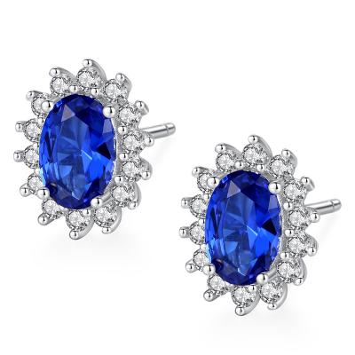 China Jewelry 925 White Gold Plated Luxury Sun Flower Gemstone Blue Earring For Women for sale