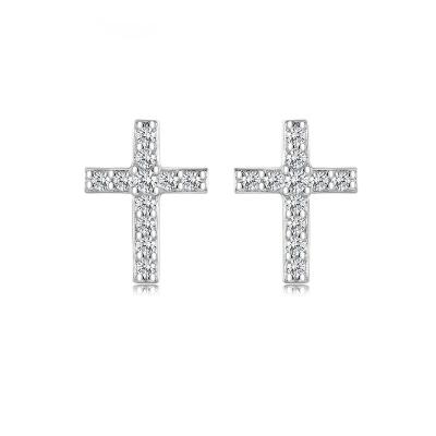 China Vintage European Silver Zircon White 925 Jewelry Small Simple And American Gold Cross Earring For Women for sale