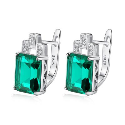 China Vintage Temperament 925 Jewelry Silver White Gold Plated Green Blue Zircon Square Emerald Earrings For Women for sale