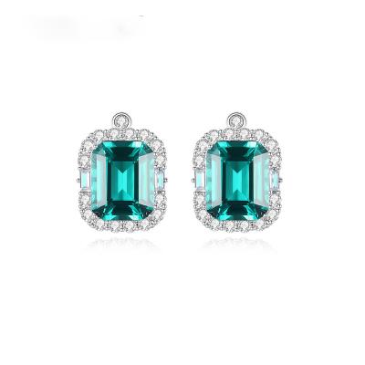 China Vintage Haute Couture 925 Jewelry White Gold Silver Green Square Zircon Emerald Earrings For Women for sale