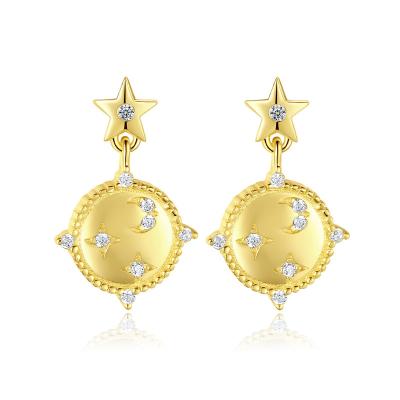 China Vintage Minimalist Fashion 925 Yellow Gold Star Silver Plated Moon Stud Round Earrings For Women for sale