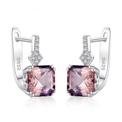 China Vintage Temperament 925 Jewelry Silver White Gold Plated Square Rose Morganite Earrings For Women for sale