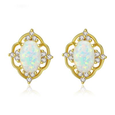 China Vintage Customized 925 Silver Jewelry 18K Gold Plated Opal Earrings For Women Oval for sale