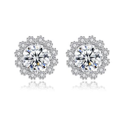 China Vintage High Quality Fashion Jewelry 925 White Gold Moissanite Silver Plated Snowflake Stud Earrings For Women for sale