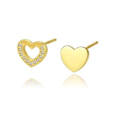 China Vintage Wholesale 925 Sterling Silver Jewelry 18k Gold Plated Asymmetrical Heart Earring For Women for sale