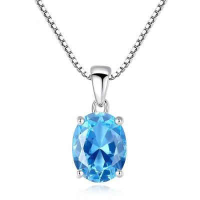 China Vintage Fashion Jewelry 925 Silver 18K White Gold Plated Diamond Oval Cut Zircon Pendant Necklace For Women for sale