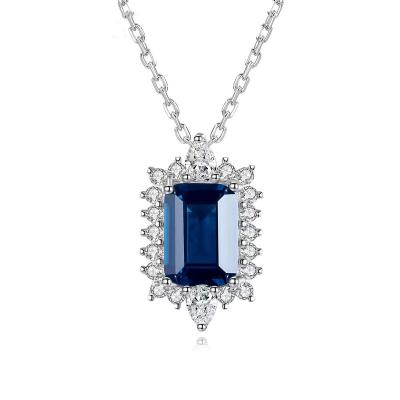 China Vintage Ladies Jewelry 925 Sterling Silver Dark Blue Charm Trendy Zircon Gemstone Pendant Necklace For Woman for sale