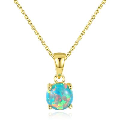 China Wholesale Vintage Necklace Jewelry 18K Silver 925 Gold Plated Round Opal Pendant Necklace For Women for sale