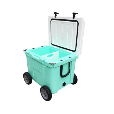 China QIBU factory large capacity waterproof wholesale outdoor camping cooler box 55QT portable cooling box for construction with wheels for sale