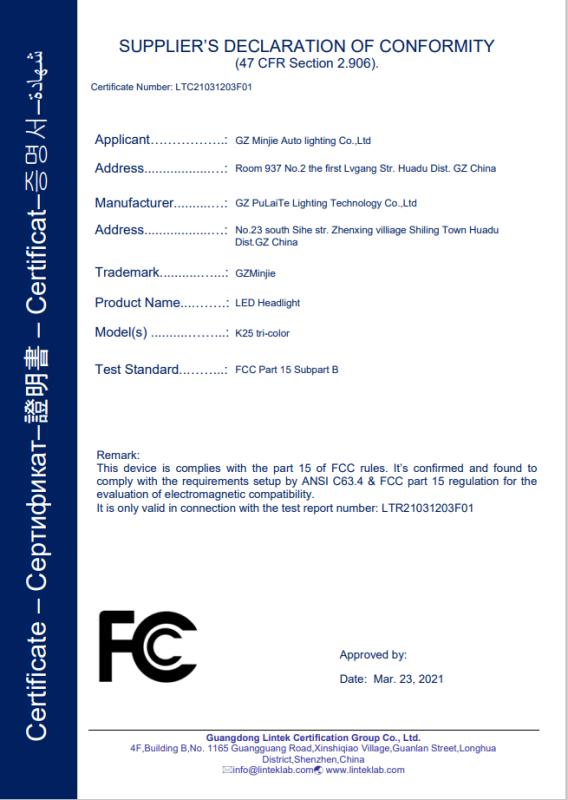 FCC - Gz Minjie Auto Lighting Co., Ltd.