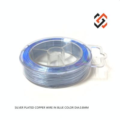 China Silver Plated Metal Wire Silver Plated Copper Wire 0.8mm In Blue Color Jewelry Making Tools Beading Wire for sale