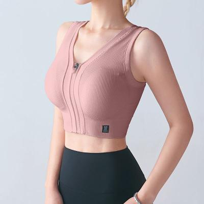 China Sports Women's Anti Sagging Front Zipper Fitness Vest High Strength Shockproof Gathered Underwear Breathable Yoga Running Bras Leisure for sale